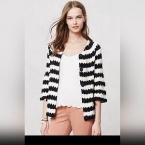 Anthropologie Monogram HWR Black And White Striped Cardigan Sweater